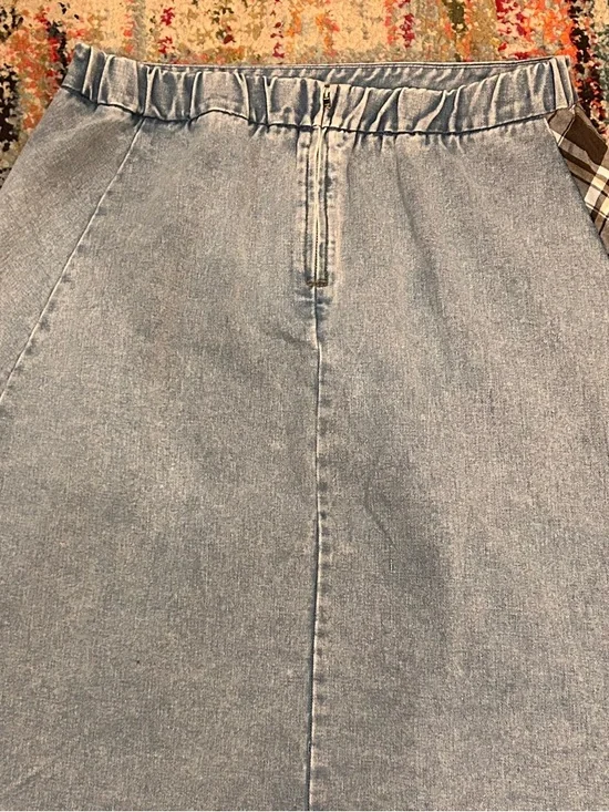 Denim & Plaid Patch Skirt - Picture 4 of 4